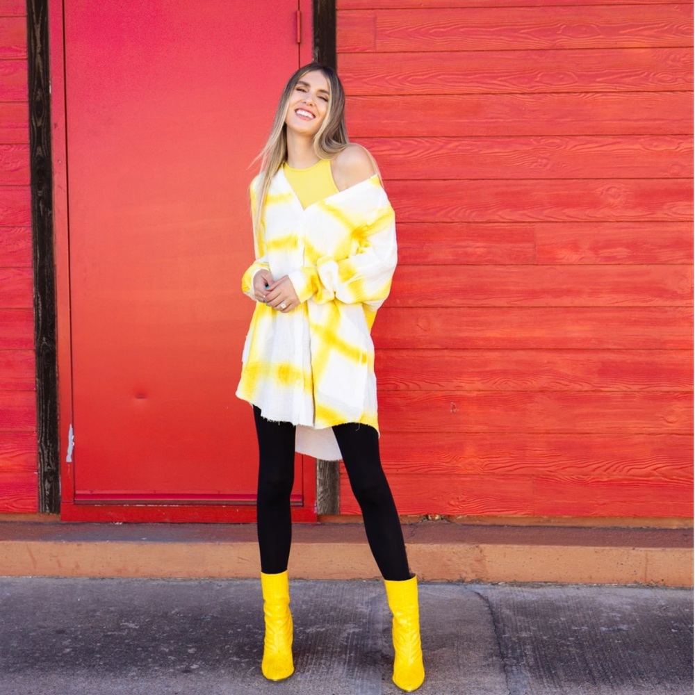 Yellow Tie Dye button down Mini Dress